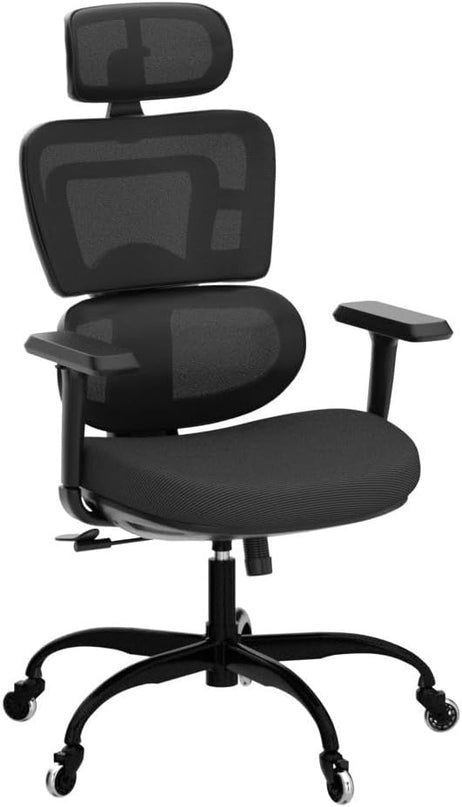 Ergonomic Office Chair - Mesh Office Chair High Back, Rolling Desk Chair, Executive Swivel Chair, Computer Chair with 3D Adjustable Armrest, 3D Lumbar Support, Blade Wheels, Adjustable Headrest - LeafyLoom