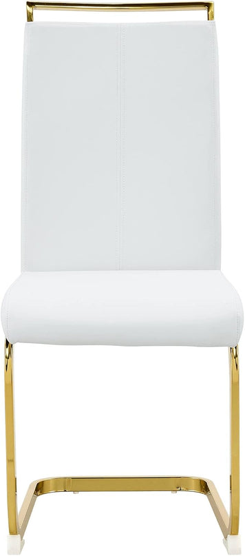Modern Dining Chairs Set of 4, Side Dining Room Chairs with Golden Legs, Kitchen Chairs with Faux Leather Padded Seat High Back, Chairs for Dining Room,Kitchen, Living Room White - LeafyLoom