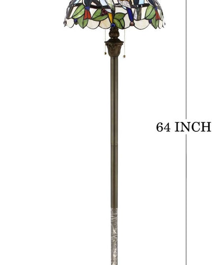 WERFACTORY Tiffany Floor Lamp Double Birds Amber Stained Glass Standing Reading Light 16X16X64 Inches Antique Pole Corner Lamp Decor Bedroom Living Room Home Office S805 Series - LeafyLoom
