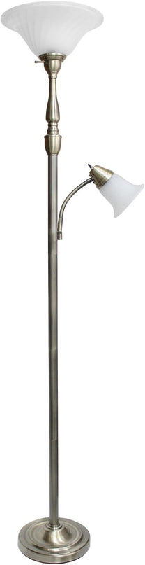 Elegant Designs LF2003-ABS 2 Light Mother Daughter White Marble Glass Floor Lamp, Antique Brass - LeafyLoom