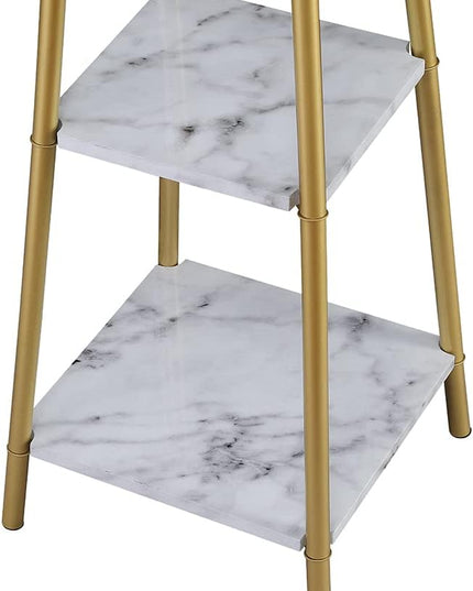 Floor Lamp, Standing Reading Light with Shelves and Gold Shade, Modern Tall Pole Lamp, Accent Furniture Décor Lighting for Living Room, Bedrooms (Gold, White Shade) - LeafyLoom
