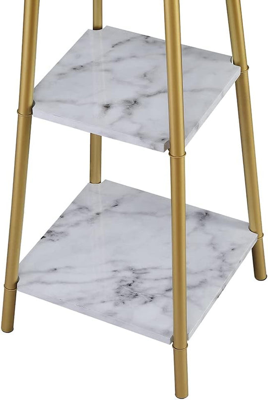 Floor Lamp, Standing Reading Light with Shelves and Gold Shade, Modern Tall Pole Lamp, Accent Furniture Décor Lighting for Living Room, Bedrooms (Gold, White Shade) - LeafyLoom