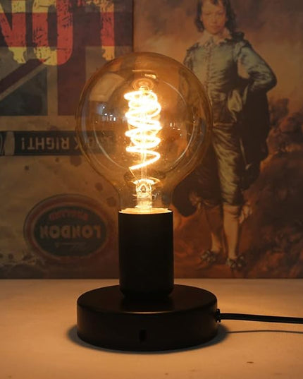Industrial Table Lamp,Base E26/E27 Ceramic Base Holder, Vintage Small Desk Lamp with Plug in Cord On/Off Switch,Simple Metal Edison Light Bulb Stand (Black) - LeafyLoom