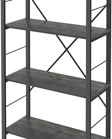 Bookshelf and Bookcase, Rustic Wood and Metal Book Shelves, Vintage 4-tier Shelving Unit for Living Room Bedroom, Grey - LeafyLoom
