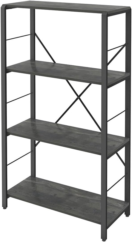 Bookshelf and Bookcase, Rustic Wood and Metal Book Shelves, Vintage 4-tier Shelving Unit for Living Room Bedroom, Grey - LeafyLoom