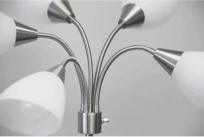 Adesso 7205-22 Multi-White Shade Floor Lamp, Adjustable Gooseneck Arms, Silver - LeafyLoom
