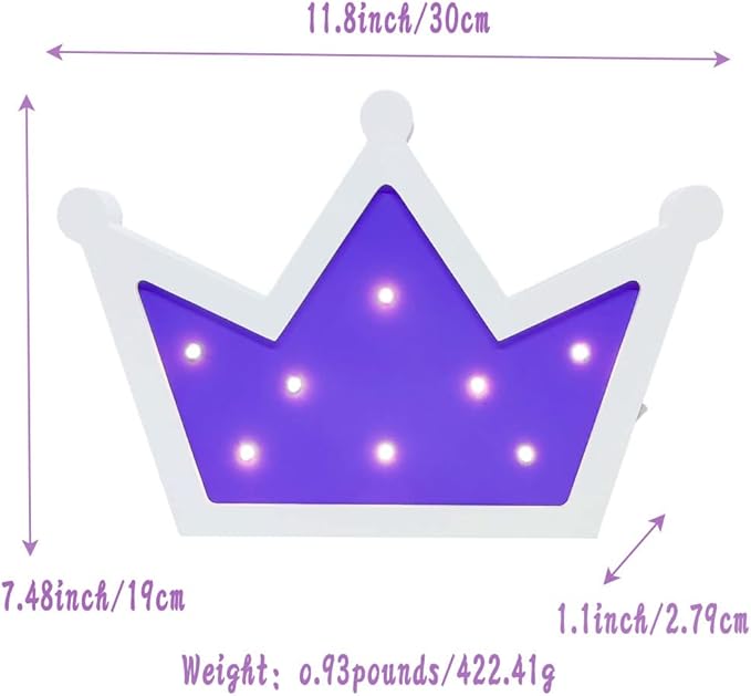 Purple Crown LED Light,Crown Lights Wall Decor,Princess Queen Kings Decoration Sign for Kids Room Home Living Room Bedroom Wedding Birthday Party Christmas - LeafyLoom