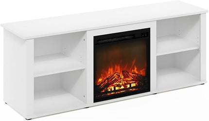 Furinno Classic 60 Inch TV Stand with Fireplace, Solid White - LeafyLoom