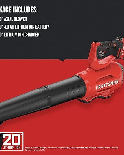 CRAFTSMAN 20V MAX Cordless Leaf Blower, Battery & Charger Included (CMCBL720M1) Red - LeafyLoom