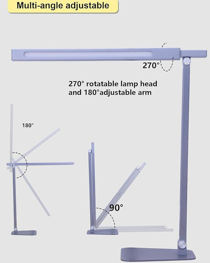 LED Desk Lamp Touch Control Aluminum Alloy Study Table Lamp Dimmable Eye-Caring,Bright Angle Adjustable Timer Portable Desk Light Wired for Home/Office/Dorm Work Reading Light with USB Cable - LeafyLoom
