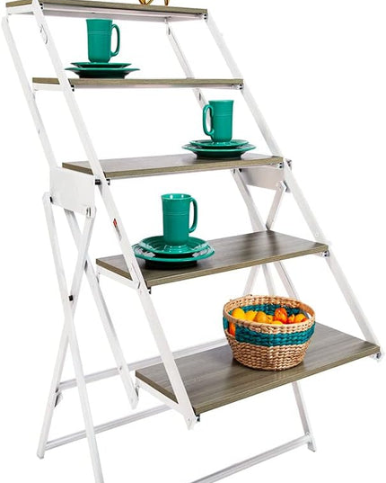 Origami Modern 2 in 1 Shelf to Table Style, Organizer Deco Rack Magically Turn to a Table/Desk in a Second,Fully Assembled,White/Birchwood US Patent Pending (STT-WHIBRC) - LeafyLoom