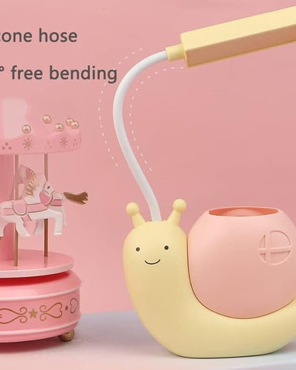Cute Kids Lamp with Pen Holder,LED Desk Lamp for Child,Snail Shape USB Charging Student Learning Eye Protection Lamp with 360° Bendable Adjustable Neck Pink - LeafyLoom