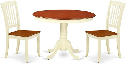 East West Furniture HLDA3-BMK-W 3 Piece Modern Dining Table Set Contains a Round Wooden Table with Pedestal and 2 Dining Chairs, 42x42 Inch, Buttermilk & Cherry - LeafyLoom
