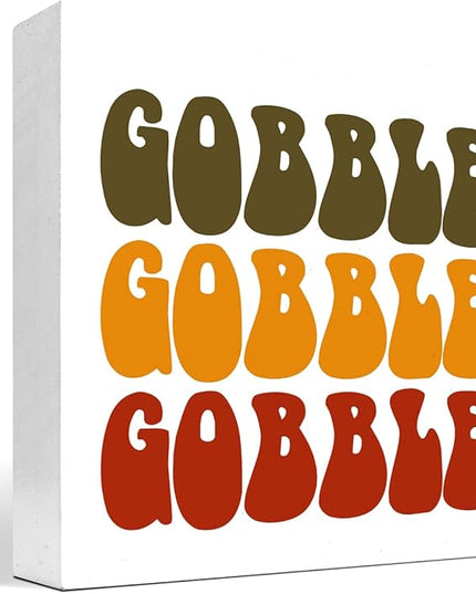 Autumn Desk Decor,Groovy Gobble Gobble Fall Thanksgiving Wood Block Sign Desk Decor,Rustic Autumn Seasonal Wooden Box Plaque Sign Desk Decor for Home Shelf Table Decorations - LeafyLoom