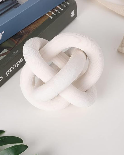 Wood Knot Decor -Coffee Table Decor Shelf Decor Table Books Hand Carved Home Decoration Boho Country Rustic Modern Shabby Chic Style Decor 3 Link Wooden Knot Chain Link Decor (White) - LeafyLoom