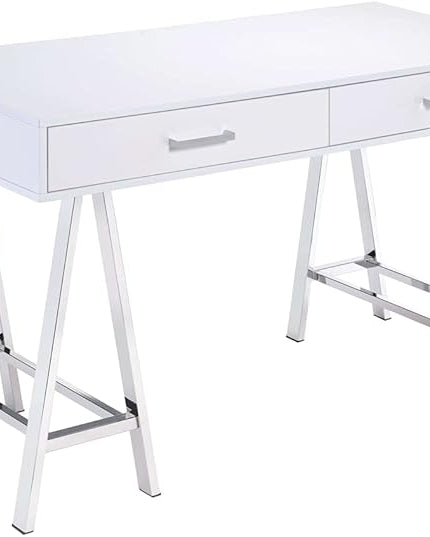 Acme Coleen Home Office Desk in White and Chrome - LeafyLoom