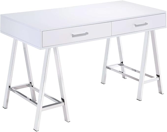Acme Coleen Home Office Desk in White and Chrome - LeafyLoom