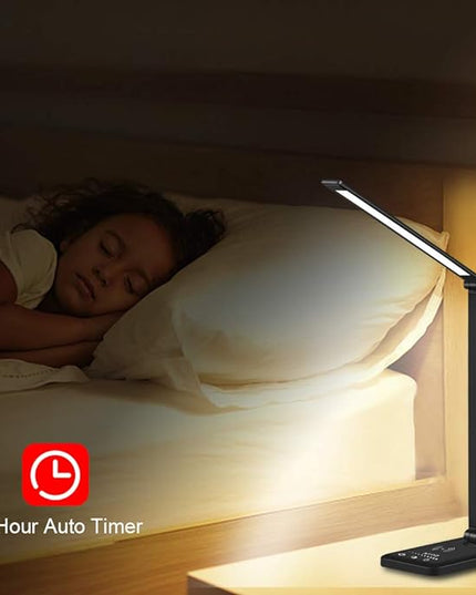 AFROG Multifunctional LED Desk Lamp with USB Charging Port, 5 Lighting Modes,5 Brightness Levels, Sensitive Control, 30/60 min Auto Timer, Eye-Caring Office Lamp，8W，5000K - LeafyLoom