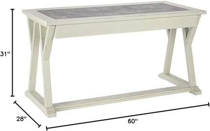 Signature Design by Ashley Jonileene Farmhouse Home Office Desk with Drawers, White & Gray - LeafyLoom