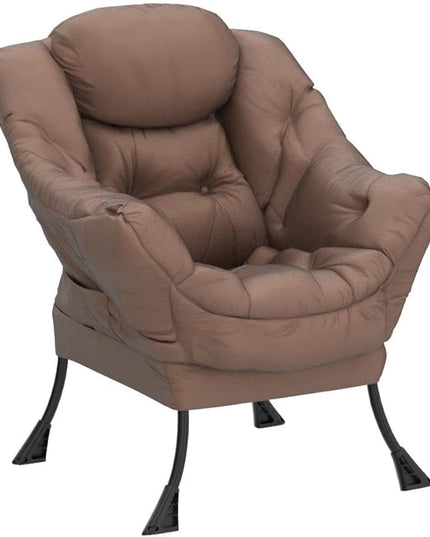 HollyHOME Modern Fabric Large Lazy Chair, Accent Oversized Comfy Reading Chair, Thick Padded Cozy Lounge Chair with Armrest, Steel Frame Leisure Sofa Chair for Living Room, Bedroom, Dorm, Dark Brown - LeafyLoom