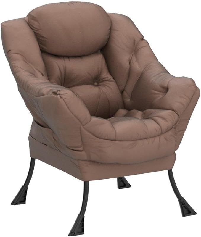 HollyHOME Modern Fabric Large Lazy Chair, Accent Oversized Comfy Reading Chair, Thick Padded Cozy Lounge Chair with Armrest, Steel Frame Leisure Sofa Chair for Living Room, Bedroom, Dorm, Dark Brown - LeafyLoom