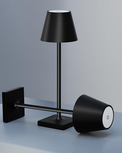 2 Pack Rechargeable Table Lamp, 3 Color Dimmable Modern Battery Powered Lamp, 5200mAh Touch Cordless LED Desk Lamp for Bedroom Reading Office Bar Cafe Patio (Black) - LeafyLoom