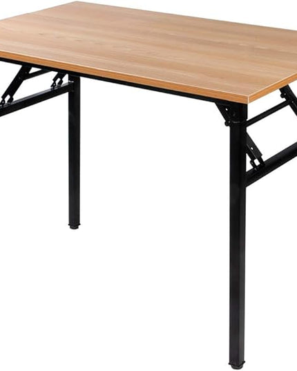 SDHYL 39 inchesNo Assembly Foldable Computer Desk for Home Office Workstation, Study and Writing, Teak Board and Black Leg - LeafyLoom
