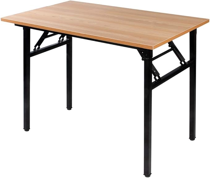 SDHYL 39 inchesNo Assembly Foldable Computer Desk for Home Office Workstation, Study and Writing, Teak Board and Black Leg - LeafyLoom