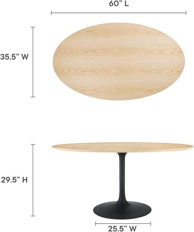 Modway Lippa Dining Table, 60", Black Natural - LeafyLoom