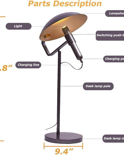 Rechargeable USB Flashlight Desk Lamp，Bedside Lamps,Desk Lamps，LED Office Lamp,Detachable USB Night Light，Multifunction Desktop LED Table Lamp,Desk Lamp for Living Room, Bedroom (Black) - LeafyLoom