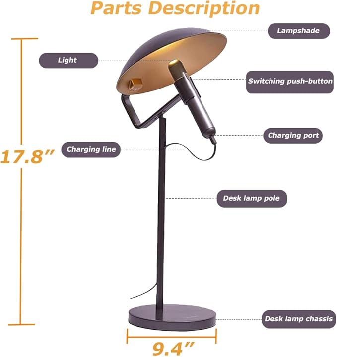 Rechargeable USB Flashlight Desk Lamp,Bedside Lamps,Desk Lamps,LED Office Lamp,Detachable USB Night Light,Multifunction Desktop LED Table Lamp,Desk Lamp for Living Room, Bedroom (Black) - LeafyLoom