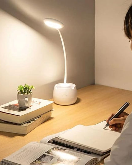 LED Desk Lamp with Pen Holder, Flexible Gooseneck Adjustable Brightness Level Reading Light, 2000mAh Rechargeable Eye-Caring with USB Port Touch Control - LeafyLoom