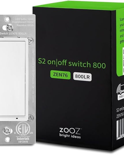 Zooz 800 Series Z-Wave Long Range S2 On Off Switch ZEN76 800LR, White | Simple Direct 3-Way and 4-Way Solution (Works with Regular Switches, No Aux Switch Needed) | Z-Wave Hub Required ZOOZ