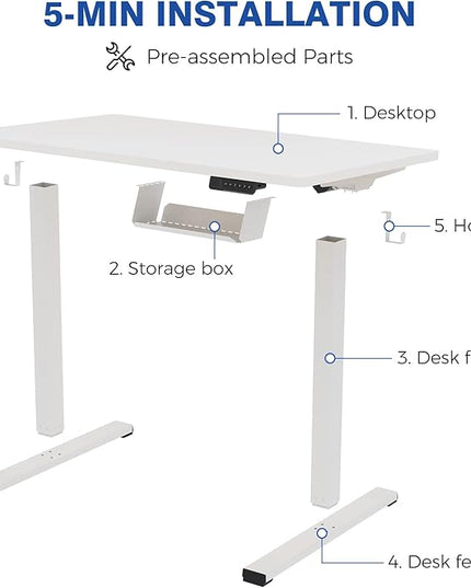 FLEXISPOT Electric Stand Up/ Standing Desk with 55 x 24 Splice Ergonomic Memory Controller Height Adjustable E150 (White Frame + 55" White Desktop) - LeafyLoom