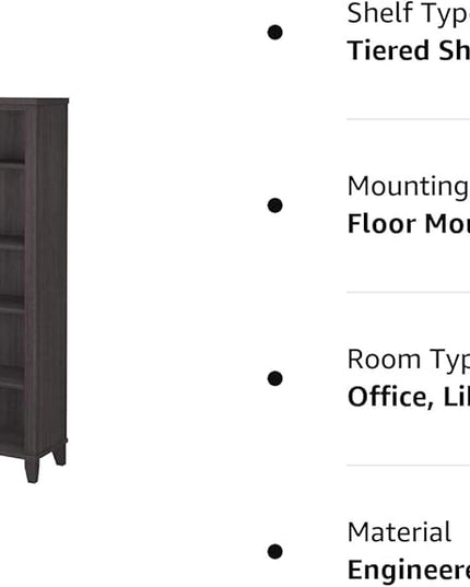 Bush WC81565 Somerset 5-Shelf 65-Inch H Bookcase, Storm Gray - LeafyLoom
