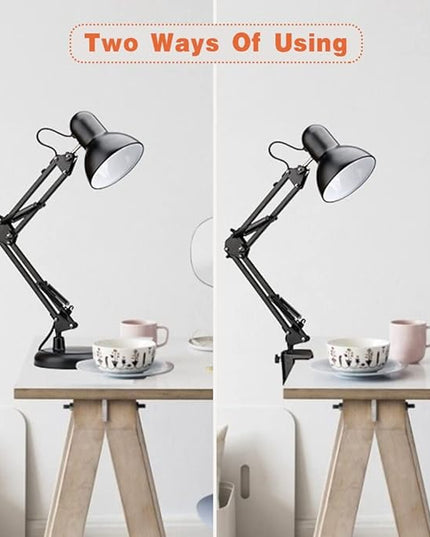 ShellKingdom Architect Task Lamp, Adjustable Swing Arm Desk Lamp with Clamp, Classic Desk Lamp for Home Office Reading (Black) - LeafyLoom