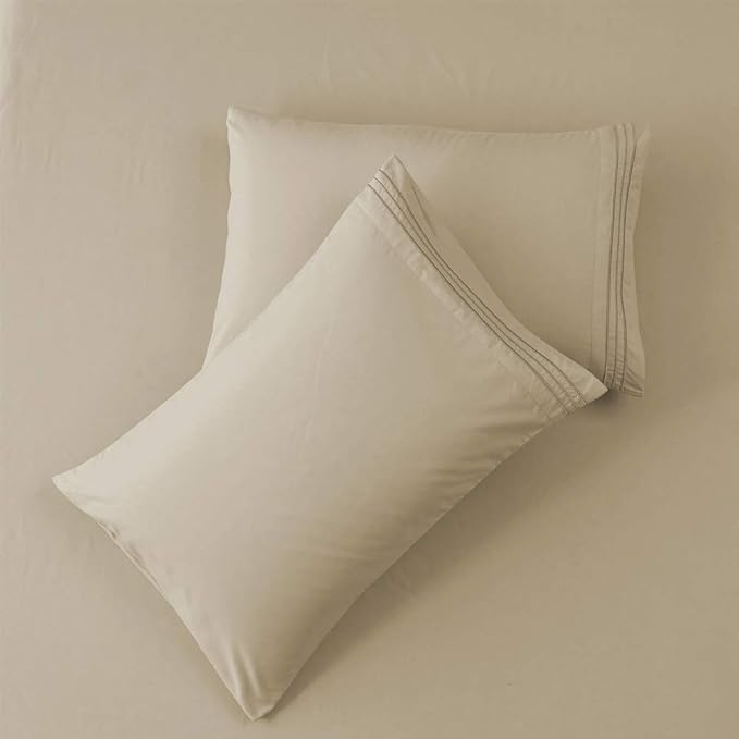 SONORO KATE Bed Sheet Set Super Soft Microfiber 1800 Thread Count Luxury Egyptian Sheets 16-Inch Deep Pocket，Wrinkle -3 Piece (Beige, Twin XL) - LeafyLoom