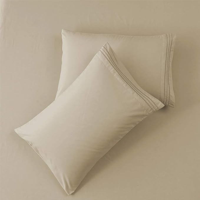 SONORO KATE Bed Sheet Set Super Soft Microfiber 1800 Thread Count Luxury Egyptian Sheets 16-Inch Deep Pocket，Wrinkle-3 Piece (Beige, Twin) - LeafyLoom