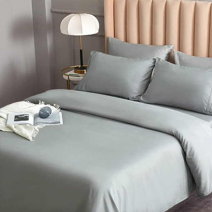 Bed Sheet Set - Brushed Microfiber Bedding - Bedding Sheets & Pillowcases - Deep Pockets - Easy Fit - Breathable & Cooling Sheets - 4 Piece California King Light Gray - LeafyLoom