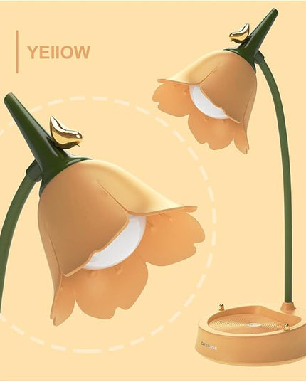 LED Desk Lamp Cordless Table Light Adjustable Gooseneck Dimmable Touch Rechargeable Battery Eye-Caring Night Light for Kids,Mini Cute Lamp for College Dorm Bedroom Reading (Yellow) - LeafyLoom
