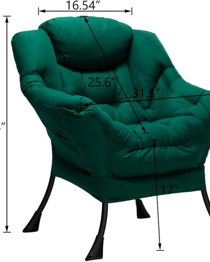 HollyHOME Modern Fabric Large Lazy Chair, Accent Oversized Comfy Reading Chair, Thick Padded Cozy Lounge Chair with Armrest, Steel Frame Leisure Sofa Chair for Living Room, Bedroom, Dorm, Green - LeafyLoom
