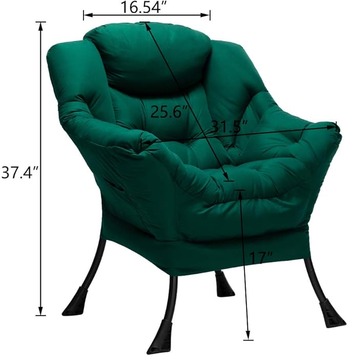 HollyHOME Modern Fabric Large Lazy Chair, Accent Oversized Comfy Reading Chair, Thick Padded Cozy Lounge Chair with Armrest, Steel Frame Leisure Sofa Chair for Living Room, Bedroom, Dorm, Green - LeafyLoom