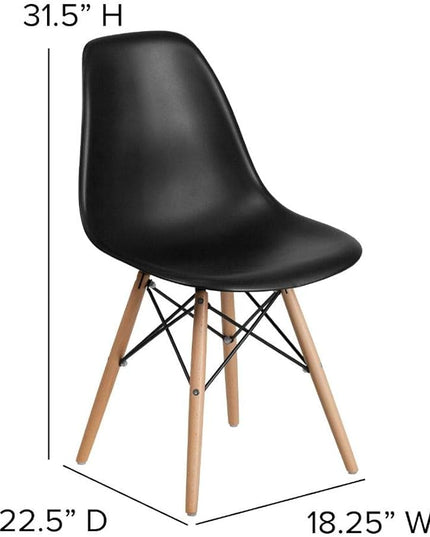 Flash Furniture Elon Series Plastic Modern Dining Chair with Wooden Legs, Mid-Century Side Chair for Dining Rooms and Offices, Black - LeafyLoom