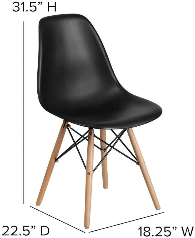Flash Furniture Elon Series Plastic Modern Dining Chair with Wooden Legs, Mid-Century Side Chair for Dining Rooms and Offices, Black - LeafyLoom