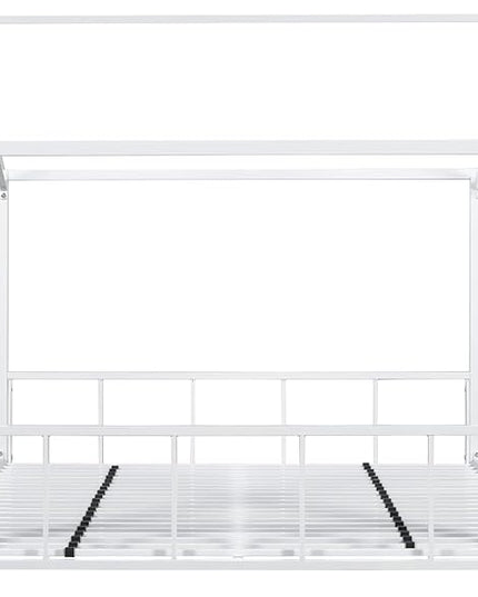Full Size Montessori Floor Bed with Roof Design for Kids Bedroom,House Bedframe for Small Space,Easy Assembly & No Box Spring Needed, White - LeafyLoom