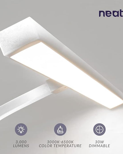 Neatfi (New Model) Flex Desk Lamp with Clamp, Dimmable, 3,000 Lumens 30W LED Monitor Light, 3000K-6500K Correlated Color Temperature, 5 Brightness Levels & 5 Light Modes (31.5 Inches, White) - LeafyLoom