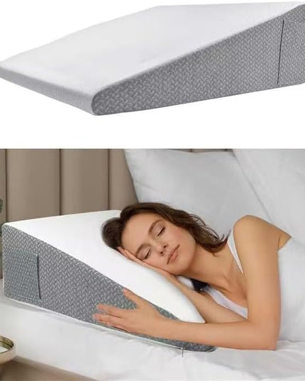 8" Bed Wedge Pillow for Sleeping, Triangle Pillow Memory Foam Top Wedge Pillow for Head, Back, Knee Support Leg Elevation Pillows for Acid Reflux, Reading, with Remover Washable Cover - LeafyLoom