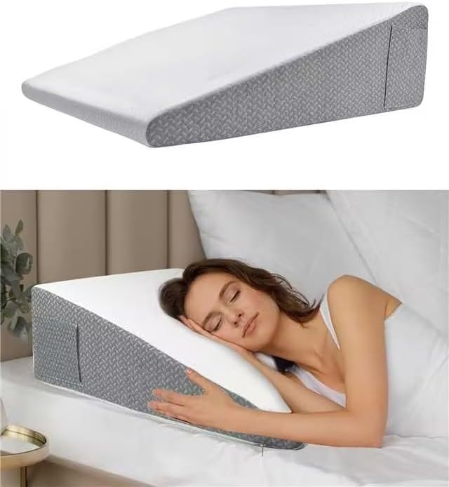 8" Bed Wedge Pillow for Sleeping, Triangle Pillow Memory Foam Top Wedge Pillow for Head, Back, Knee Support Leg Elevation Pillows for Acid Reflux, Reading, with Remover Washable Cover - LeafyLoom