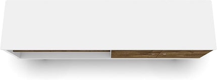 Manhattan Comfort Liberty Collection Mid Century Modern TV Stand With One Cabinet and Two Open Shelves With Splayed Legs, Wood/White, Medium, Model Number: 201AMC69 - LeafyLoom