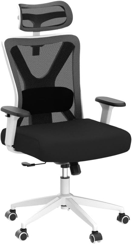 KERDOM Ergonomic Office Chair Desk Chair Comfortable Mesh Gaming Computer Swivel Rolling Chair, High Back Office Chair with Wheels, Headrest, 3D Armrest and Lumbar Support Home Office Desk Chair White - LeafyLoom